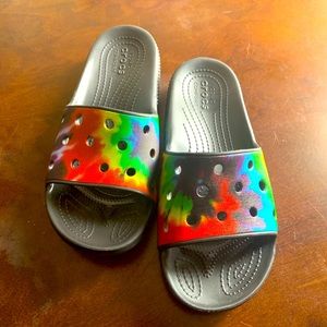 Tie Dye Rainbow Croc Slides
